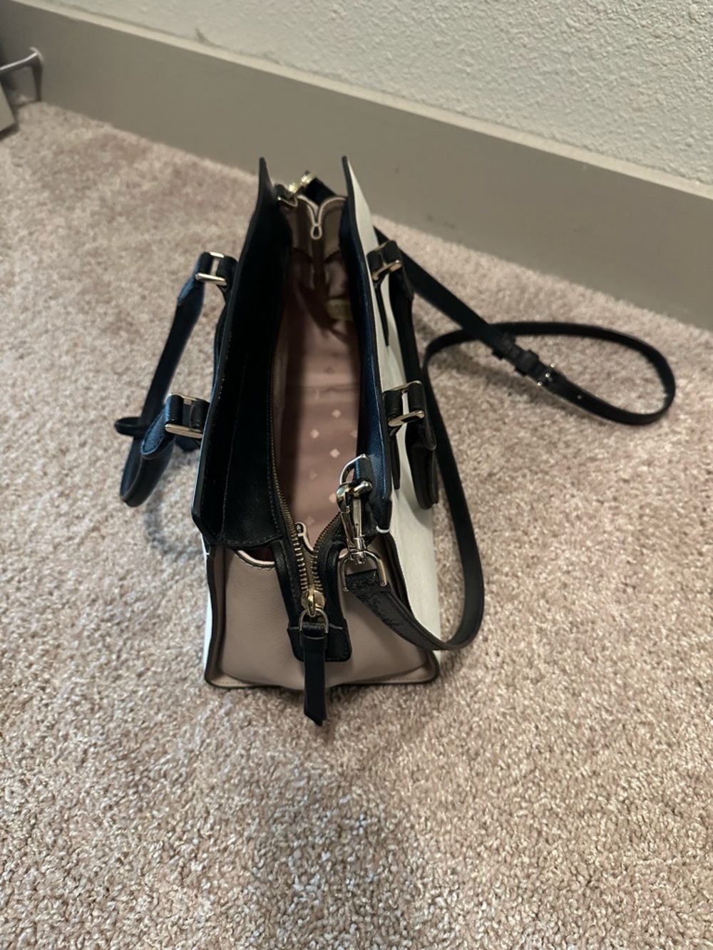 kate spade Two-Tone Black & White Satchel with Top Handles - Picture 4 of 4